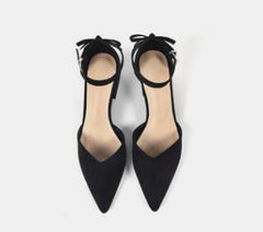 Mid-Heeled Suede Bow Baotou Sandals