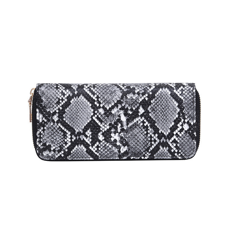 Snake print zipper clutch