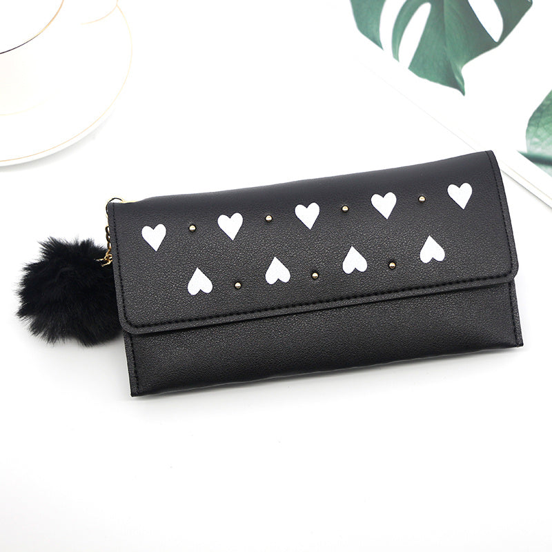 Ladies heart-shaped clutch Bag fur ball