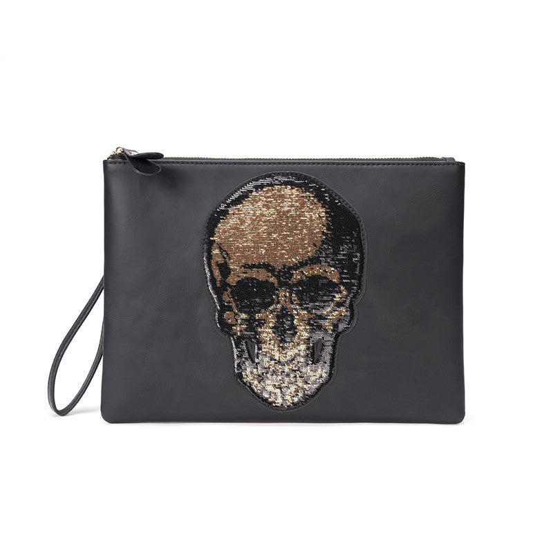 Ghost Head Clutch Men's Fashion Leather Clutch Bag