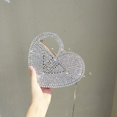 Elegant Heart-Shaped Clutch: Flashing Diamond Dinner Bag