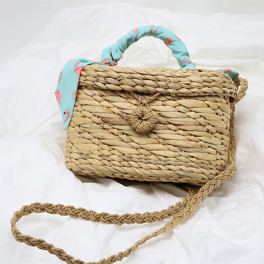 Handmade Black Straw Clutch Bag for Fashionable Beach Days