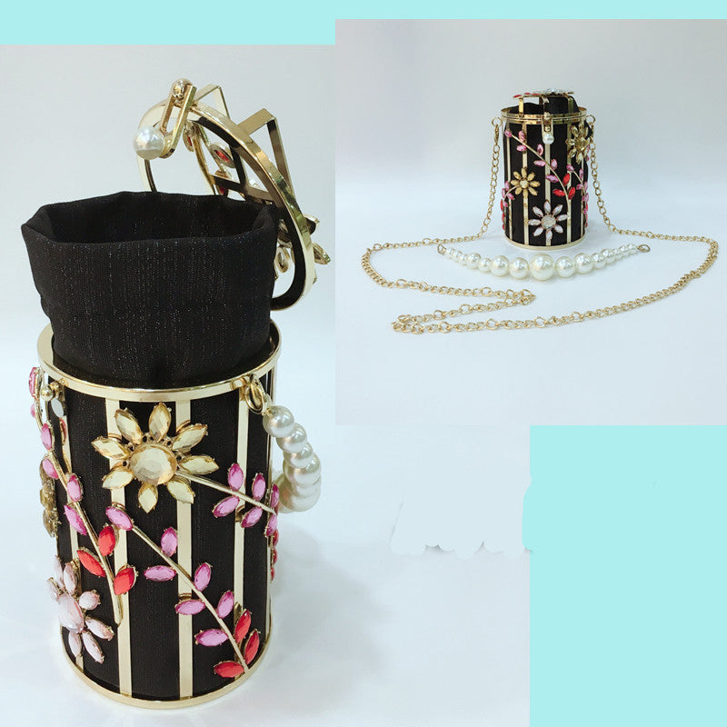 Luxury Crystal Flower Pearl Clutch - Round Evening Bag