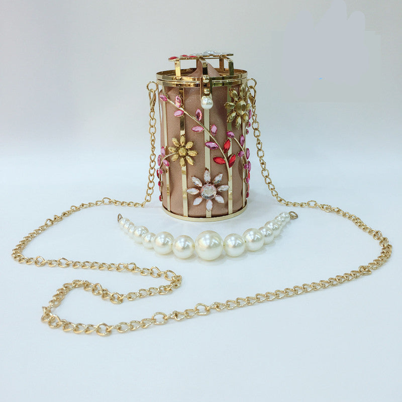Luxury Crystal Flower Pearl Clutch - Round Evening Bag