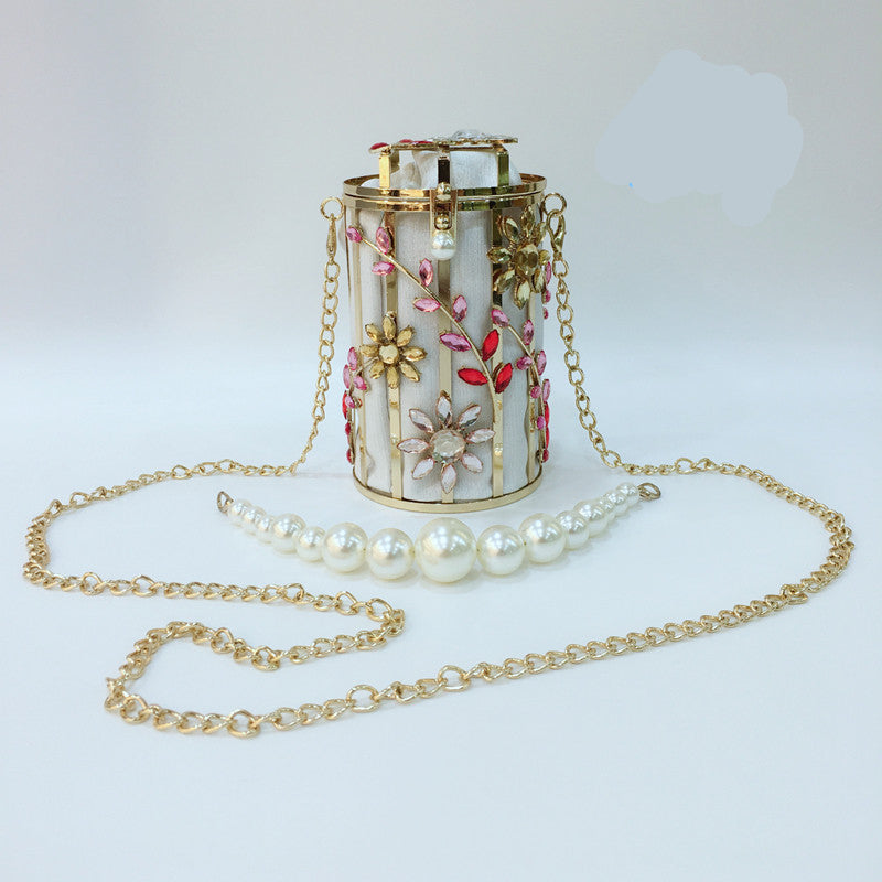 Luxury Crystal Flower Pearl Clutch - Round Evening Bag