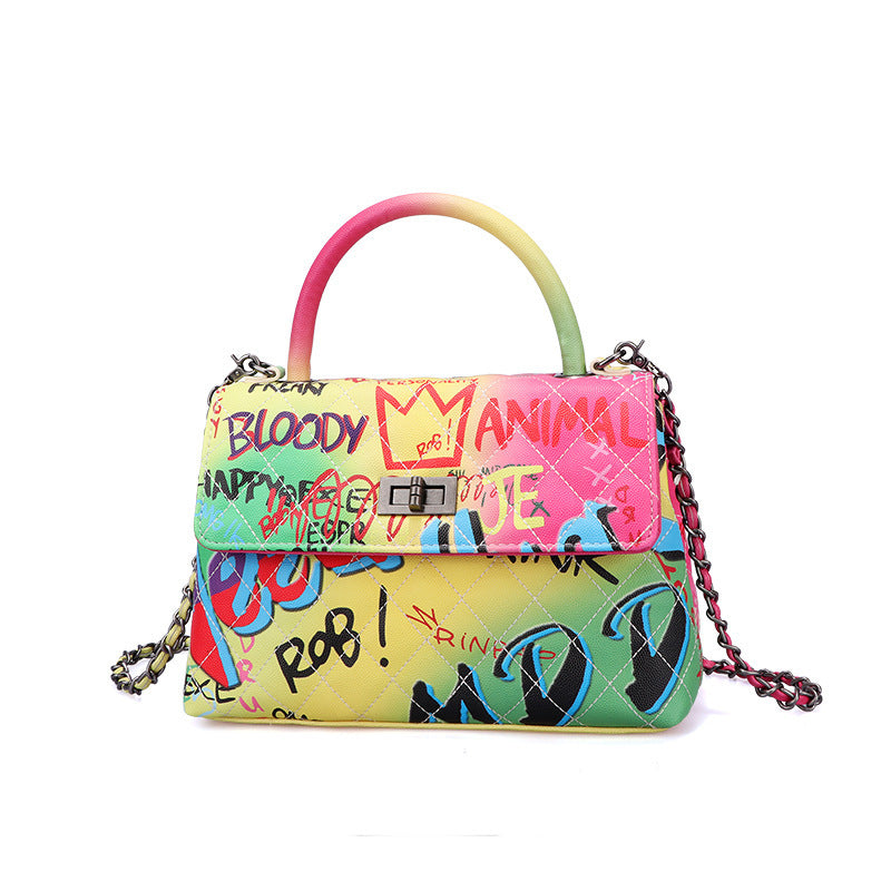 Ladies' Graffiti Clutch Bag - Colorful Painted Handbag