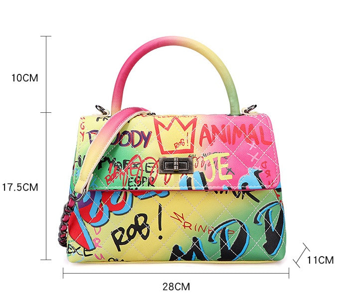 Ladies' Graffiti Clutch Bag - Colorful Painted Handbag