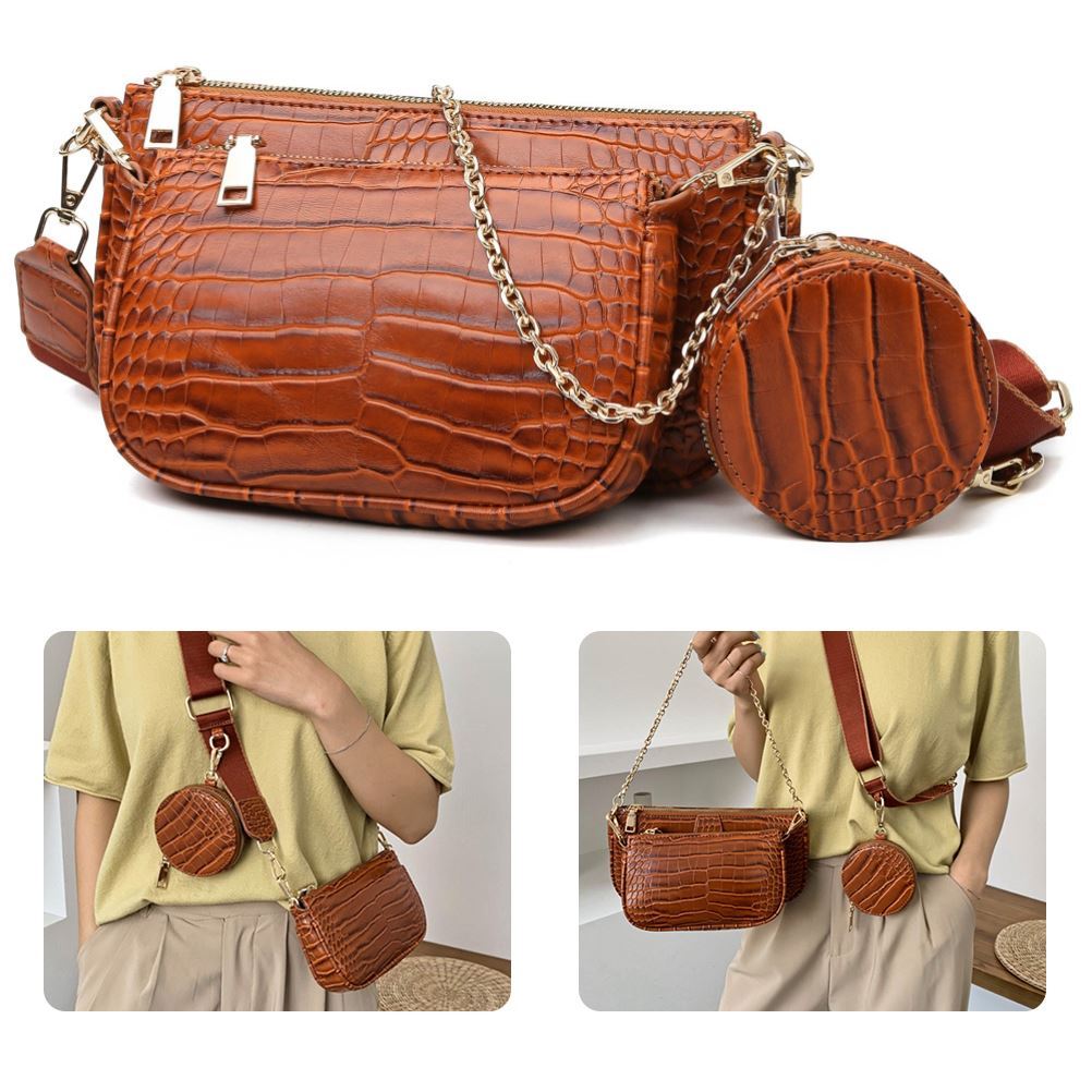 Chic PU Leather Clutch: Three-Piece Crossbody Bag Set