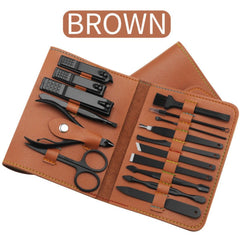 16pcs Nail Clipper Cutter Trimmer & Grooming Kit with Bag Brown