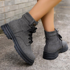 Lace-up Denim Ankle Boots