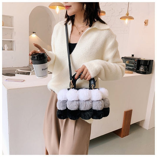 Plush Winter Clutch - Trendy Handbag with Shoulder and Messenger Straps