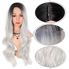 Gradient Chemical Fiber Wig for Female Trade Grey