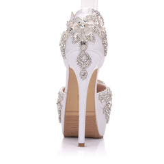 Large size white rhinestone wedding shoes single shoes for women