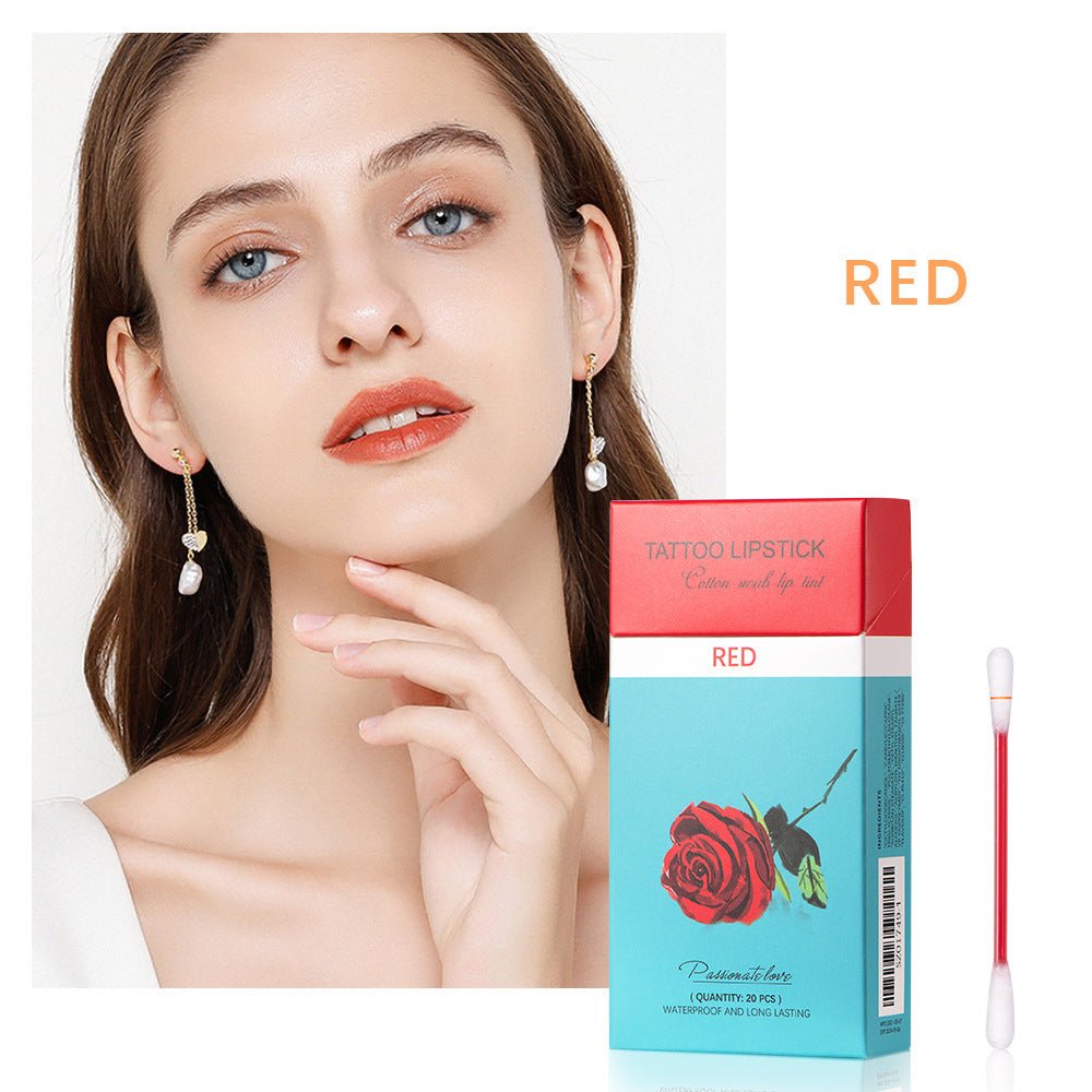 20 - Pcs Cotton Swab Lipstick Set: Portable, Waterproof, Long - lasting Positive red