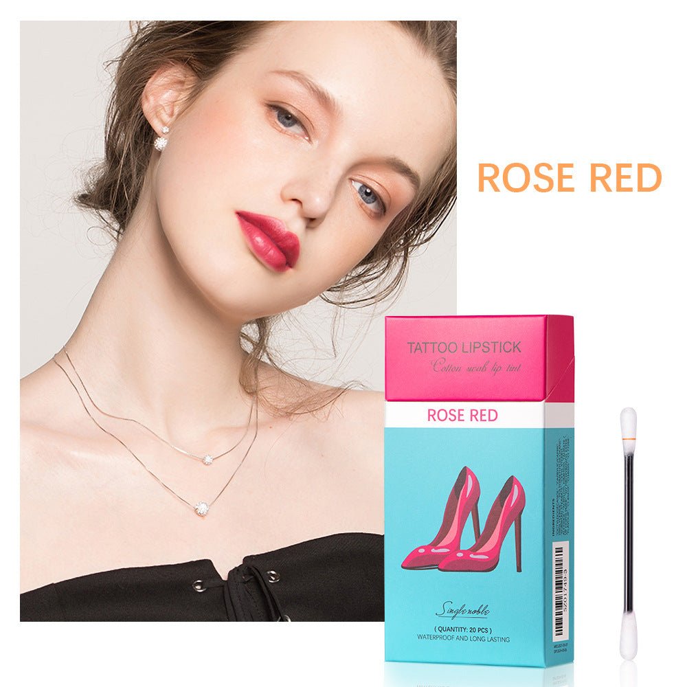 20 - Pcs Cotton Swab Lipstick Set: Portable, Waterproof, Long - lasting Rose red