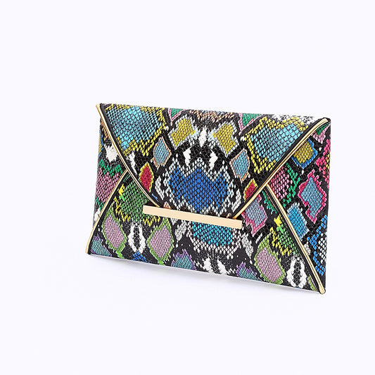 Snake print clutch handbag