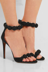 Suede button rivet sandals