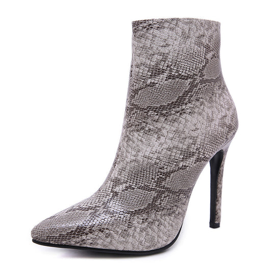 Side Zip Snakeskin Heeled Boots