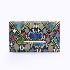 Snake print clutch handbag