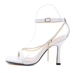 Women's Square Toe Sandals With Stiletto Chain