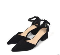 Mid-Heeled Suede Bow Baotou Sandals