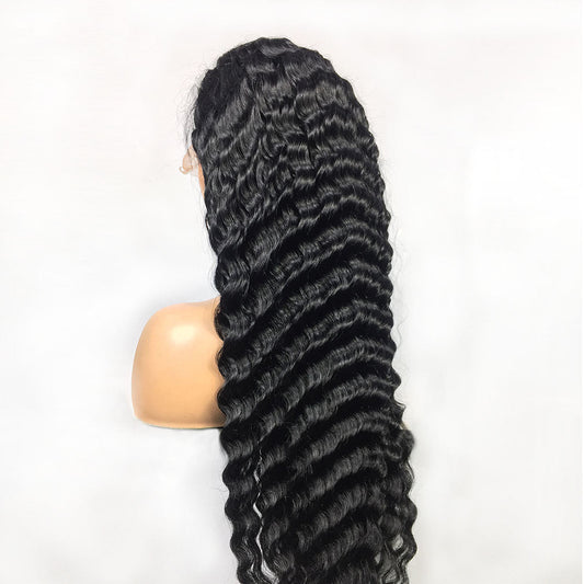 28 - 30 Inch Deep Wave Lace Frontal Wig: Human Hair 13x4 Front Wig 14black