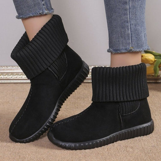 Flat Ankle Boots With Reversible Knitted Design