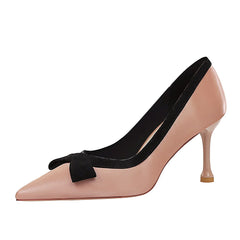 Satin colorblock bow shoes