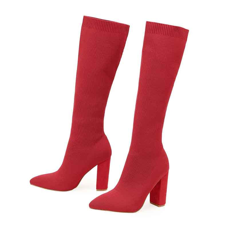 Suede Power Thick High - heeled Thigh Curve - Hugging Boot Women Red