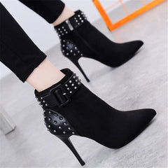 All-match rivet pointed high heels