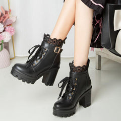 Lace-up Square Heeled Shoes