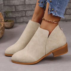 Chunky Heel Pointed Toe Ankle Boots With V-cut