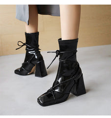 High Heel Square Head Women's Ankle Boots