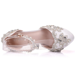 Large size white rhinestone wedding shoes single shoes for women