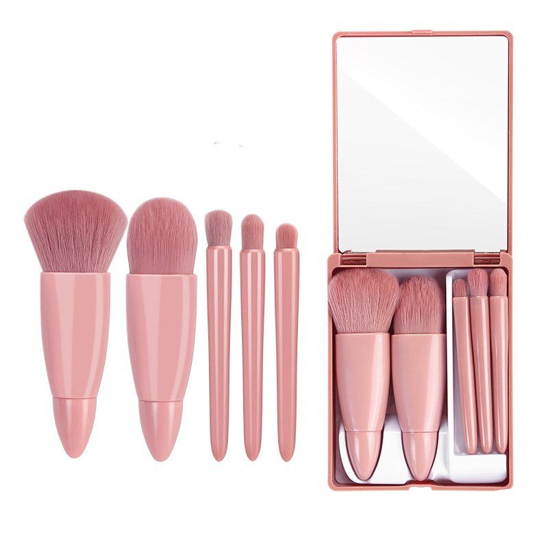 5 - Piece Makeup Brush Set: Eye Shadow, Foundation, Blush, Blending. Pink