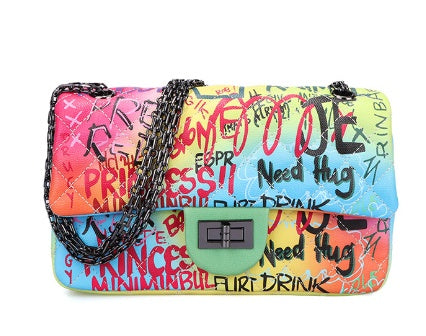 Ladies' Graffiti Clutch Bag - Colorful Painted Handbag