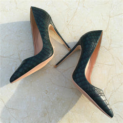 New dark green stone pattern high heels