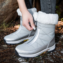 Waterproof Mid-calf Snow Boots for Women with Front Zipper