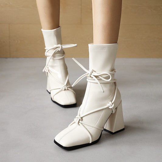 High Heel Square Head Women's Ankle Boots