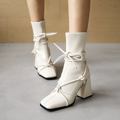 High Heel Square Head Women's Ankle Boots