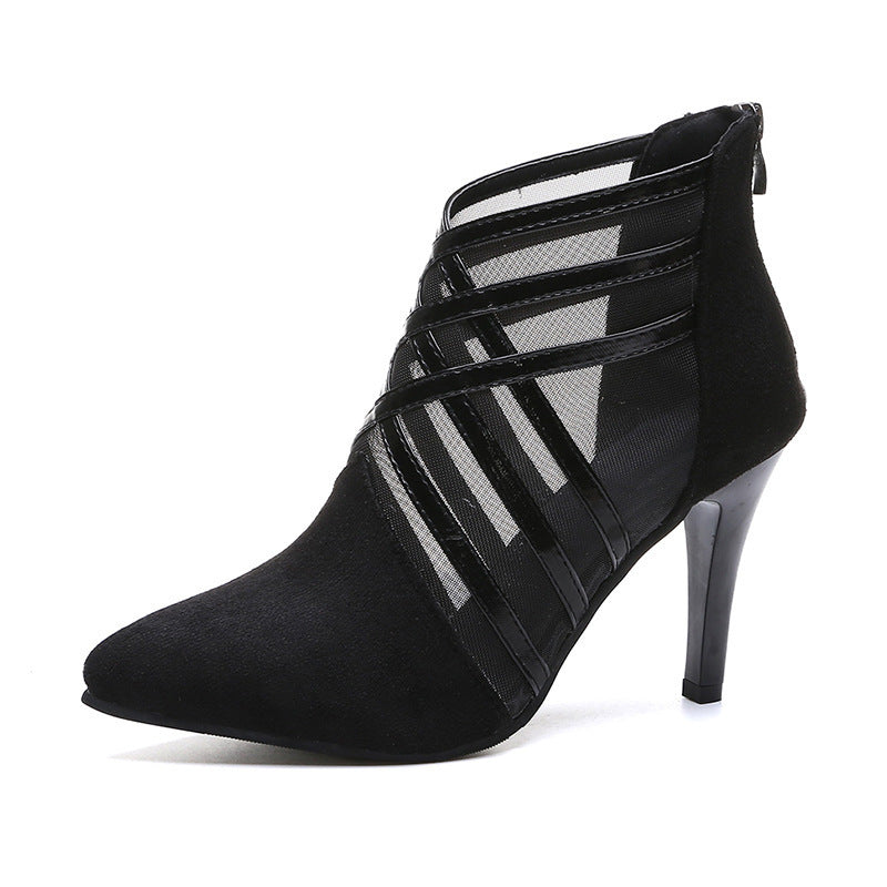 Mesh pointed toe stiletto heels