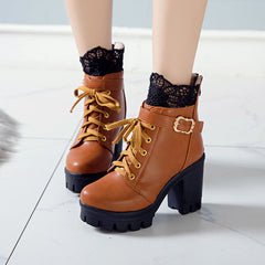 Lace-up Square Heeled Shoes