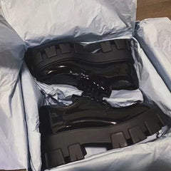 A Woman With A Platform And A Single Shoe Patent leather single inside