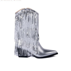 Women's Fashion Runway Chunky Heel Tassel Boots