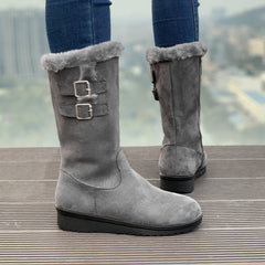 Fleece-lined Thick Mid-calf Martin Boots Wedge Heel