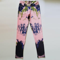 Abstract Ink Pattern High Waist Yoga Leggings Pink