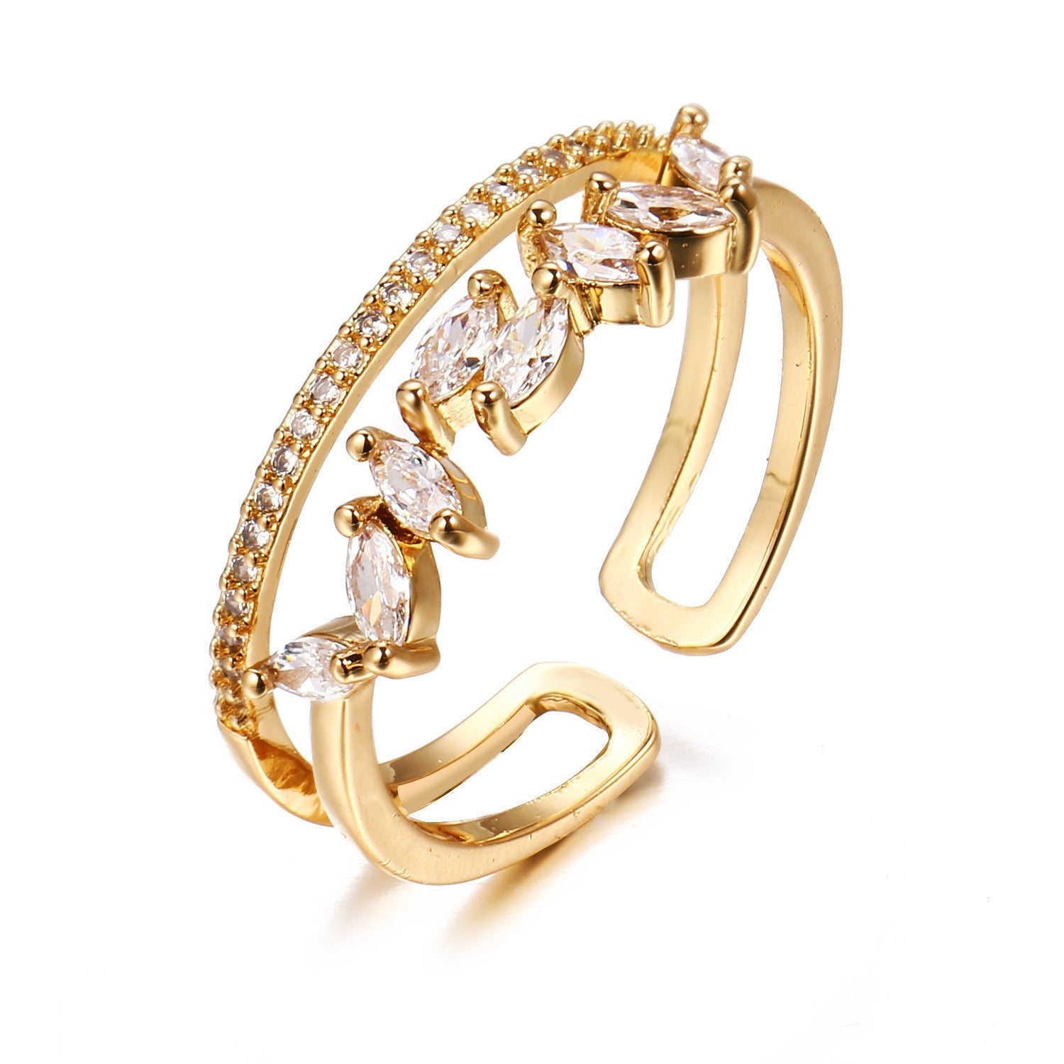 Adjustable Horse Eye Zircon Ring with Creative Design Gold