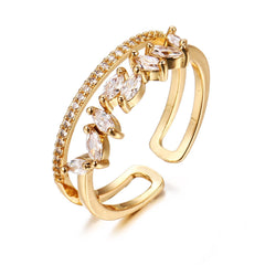 Adjustable Horse Eye Zircon Ring with Creative Design Gold