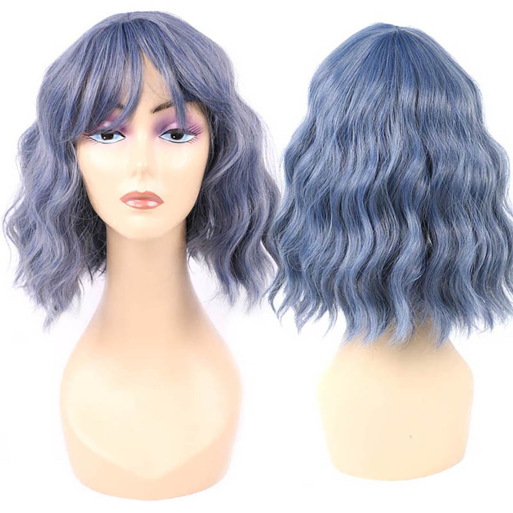 Air Bangs Chemical Fiber Wig Headgear Smoky blue