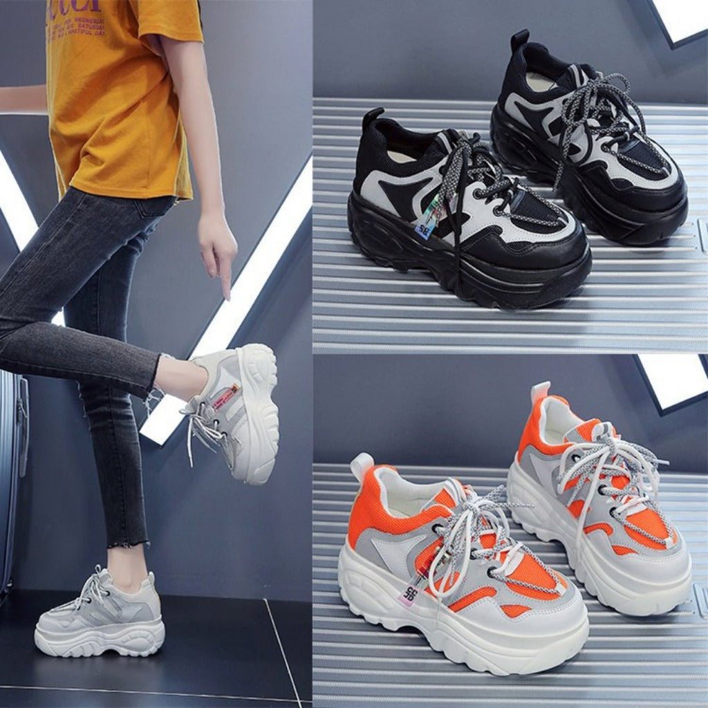 Airy Soles Luminous Comfy Platform Gradient Color Casual Sneakers Black